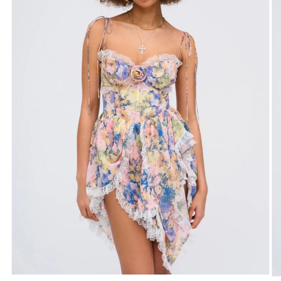 for love & lemons elea asymmetrical mini dress size medium - Picture 6 of 6